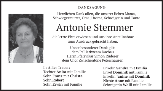 Traueranzeige von Antonie Stemmer von merkurtz