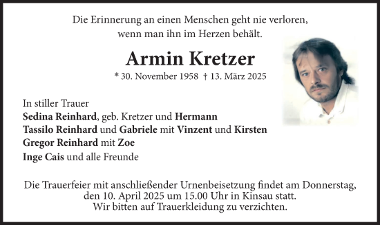 Traueranzeige von Armin Kretzer von merkurtz