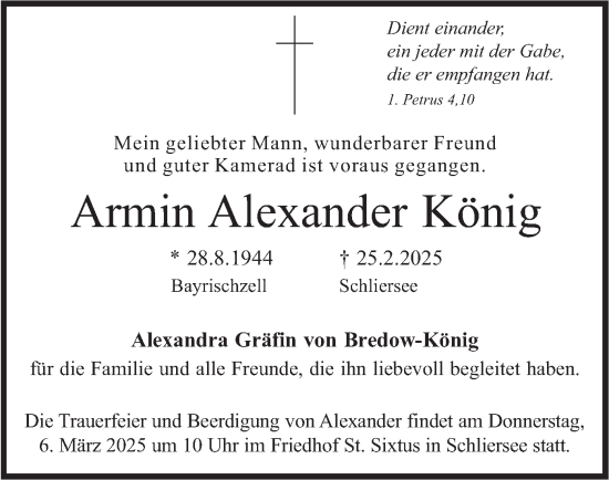 Traueranzeige von Armin Alexander König von merkurtz