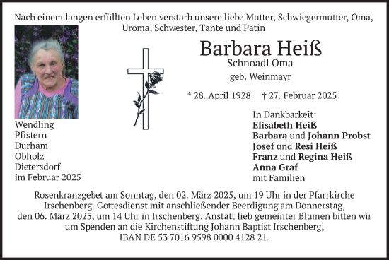 Traueranzeige von Barbara Heiß von merkurtz