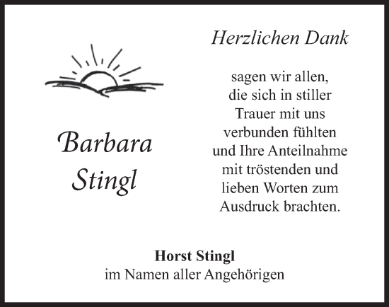 Traueranzeige von Barbara Stingl von merkurtz