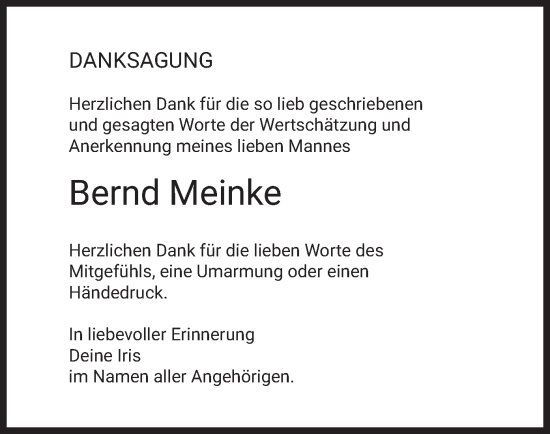 Traueranzeige von Bernd Meinke von merkurtz