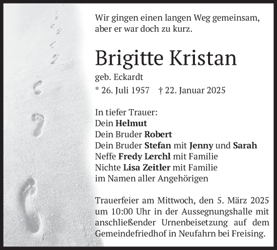 Traueranzeige von Brigitte Kristan von merkurtz