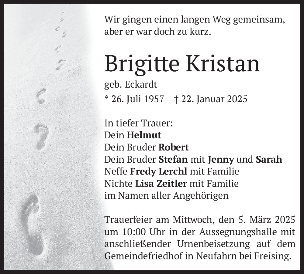  Traueranzeige für Brigitte Kristan vom 01.03.2025 aus merkurtz