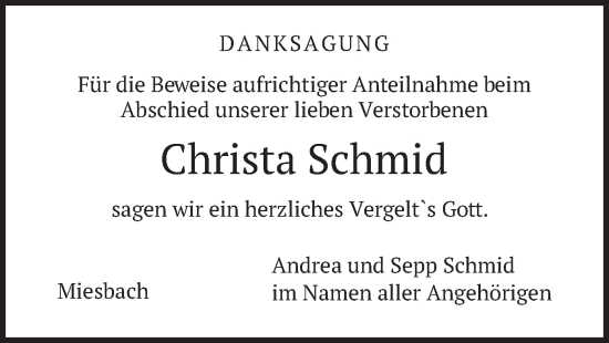Traueranzeige von Christa Schmid von merkurtz