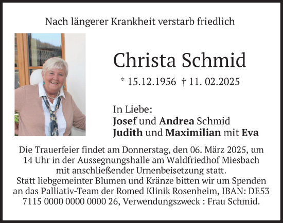 Traueranzeige von Christa Schmid von merkurtz