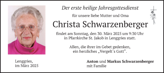 Traueranzeige von Christa Schwarzenberger von merkurtz