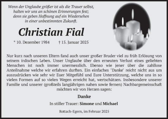 Traueranzeige von Christian Fial von merkurtz