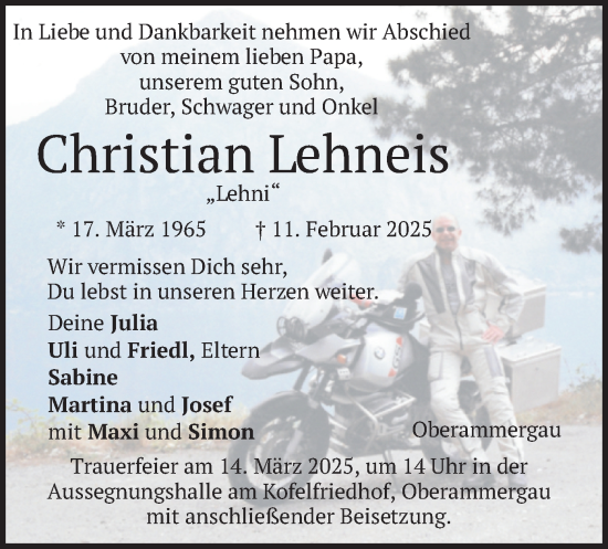 Traueranzeige von Christian Lehneis von merkurtz