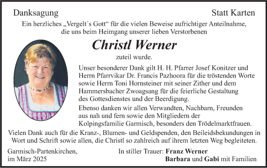 Traueranzeige von Christl Werner von merkurtz