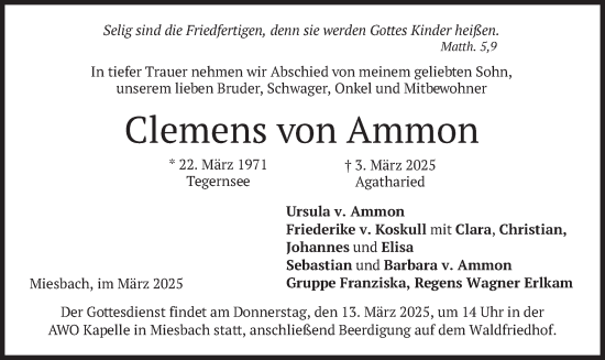 Traueranzeige von Clemens von Ammon von merkurtz