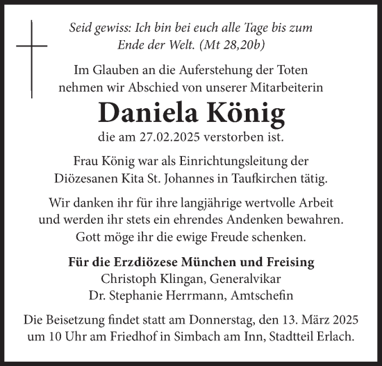 Traueranzeige von Daniela König von merkurtz