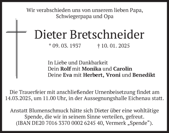 Traueranzeige von Dieter Bretschneider von merkurtz