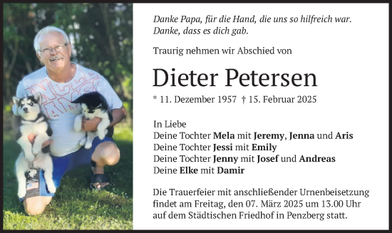 Traueranzeige von Dieter Petersen von merkurtz