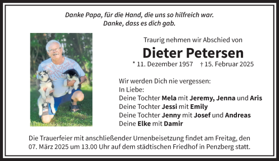Traueranzeige von Dieter Petersen von Das Gelbe Blatt Penzberg