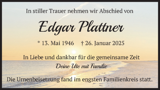 Traueranzeige von Edgar Plattner von merkurtz