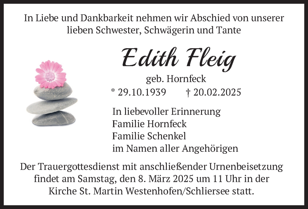  Traueranzeige für Edith Fleig vom 01.03.2025 aus merkurtz