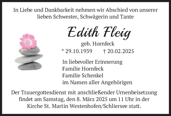 Traueranzeige von Edith Fleig von merkurtz