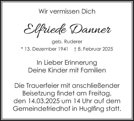 Traueranzeige von Elfriede Danner von merkurtz