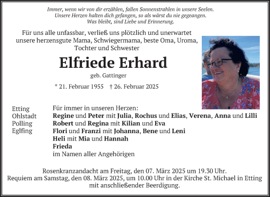 Traueranzeige von Elfriede Erhard von merkurtz