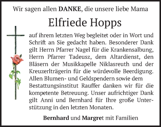 Traueranzeige von Elfriede Hopps von merkurtz