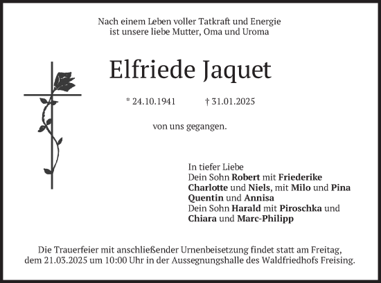 Traueranzeige von Elfriede Jaquet von merkurtz