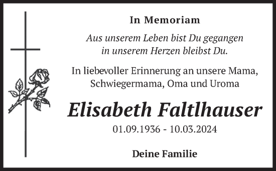 Traueranzeige von Elisabeth Faltlhauser von merkurtz