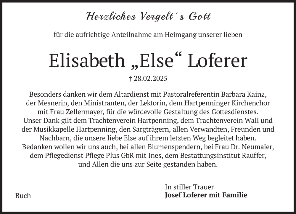  Traueranzeige für Elisabeth Loferer vom 15.03.2025 aus merkurtz