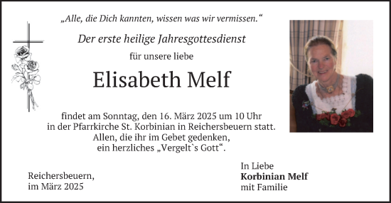 Traueranzeige von Elisabeth Melf von merkurtz