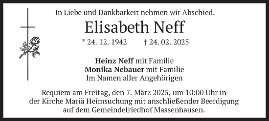 Traueranzeige von Elisabeth Neff von merkurtz