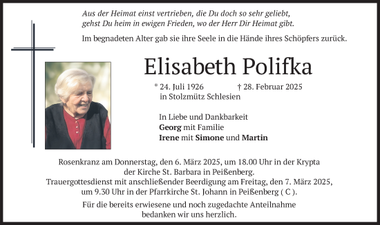 Traueranzeige von Elisabeth Polifka von merkurtz