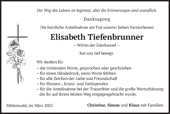 Traueranzeige von Elisabeth Tiefenbrunner von merkurtz
