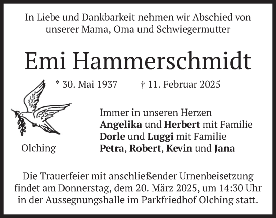 Traueranzeige von Emi Hammerschmidt von merkurtz