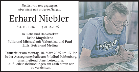 Traueranzeige von Erhard Niebler von merkurtz