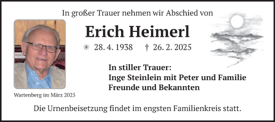 Traueranzeige von Erich Heimerl von merkurtz