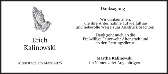 Traueranzeige von Erich Kalinowski von merkurtz