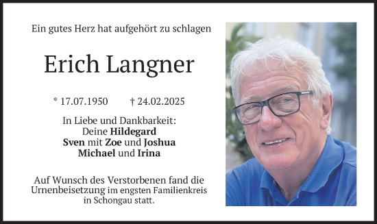 Traueranzeige von ERich Langner von merkurtz