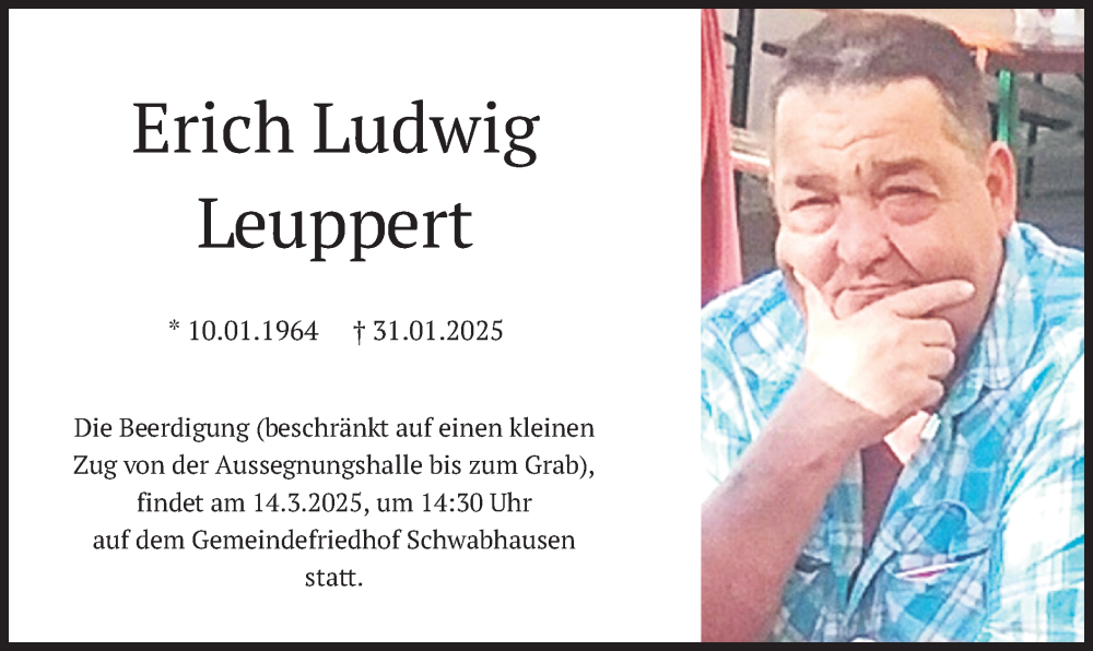  Traueranzeige für Erich Ludwig Leuppert vom 08.03.2025 aus merkurtz