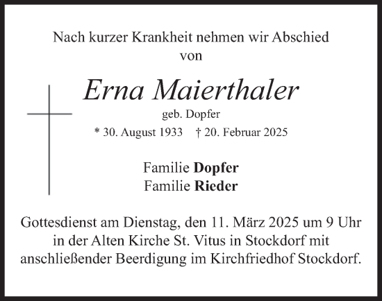 Traueranzeige von Erna Maierthaler von merkurtz