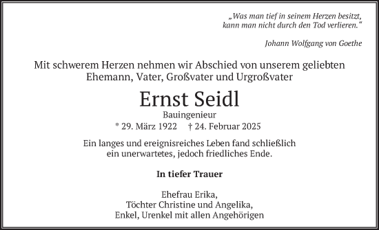 Traueranzeige von Ernst Seidl von merkurtz