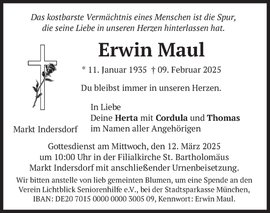Traueranzeige von Erwin Maul von merkurtz