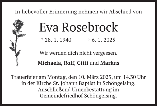 Traueranzeige von Eva Rosebrock von merkurtz