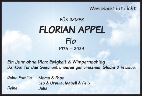 Traueranzeige von Florian Appel von merkurtz