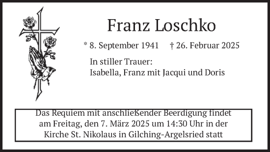 Traueranzeige von Franz Loschko von merkurtz