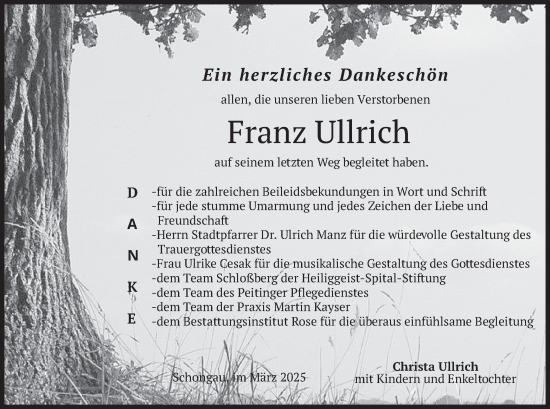 Traueranzeige von Franz Ullrich von merkurtz