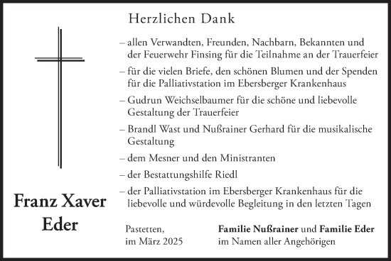 Traueranzeige von Franz Xaver Eder von merkurtz