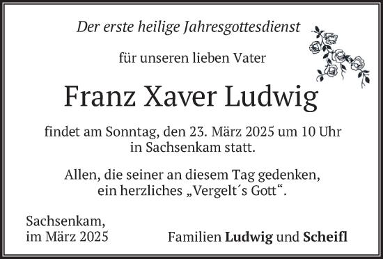 Traueranzeige von Franz Xaver Ludwig von merkurtz