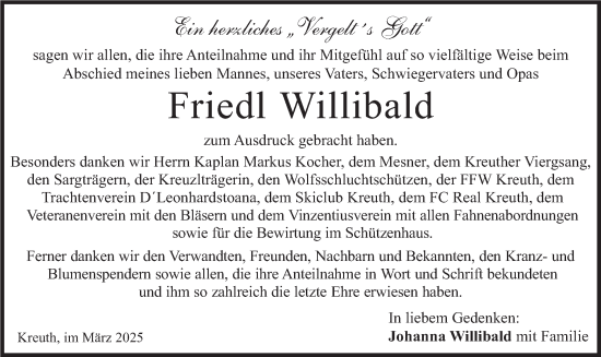 Traueranzeige von Friedl Willibald von merkurtz