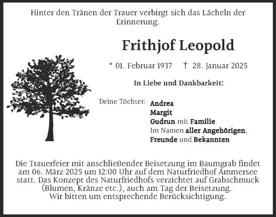 Traueranzeige von Frithjof Leopold von merkurtz