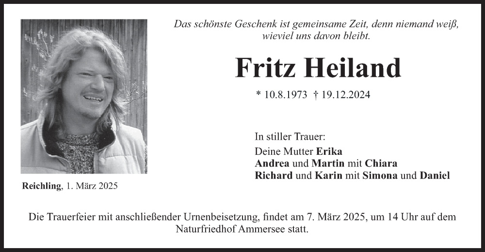  Traueranzeige für Fritz Heiland vom 01.03.2025 aus merkurtz